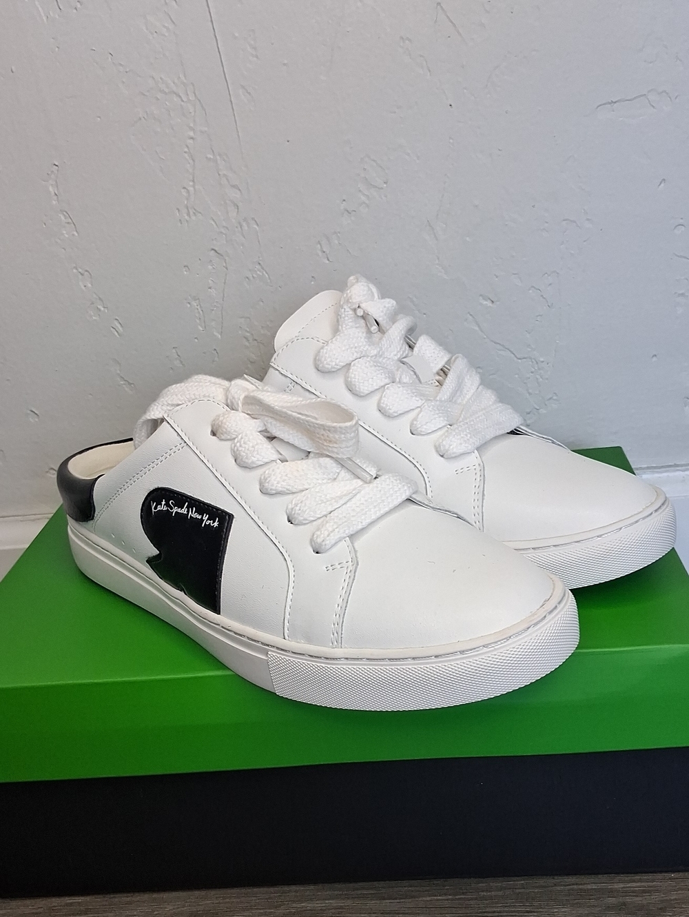 Kate Spade New York Charli Mule Lace Up Sneakers White Black Leather SlipOn Shoe